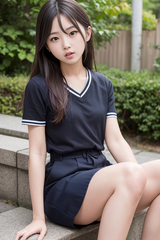 Top quality masterpiece, 8k, , Japanese Girls, RAW Photos, Absurd, 受賞ポートレート笑face, 笑face, Alone, Uniform, Summer Clothes Idol&#39;face, violet, Gardenia, Delicate girl, Long black hair, Dark Eyes, Upper body digital SLR, Observe the audience, Frank, Sophisticated, Like々Shii, Thin arms, Professional Lighting, Film Grain, chromatic aberration, (目とfaceの詳細: 1.0), (Bokeh button:1.1)