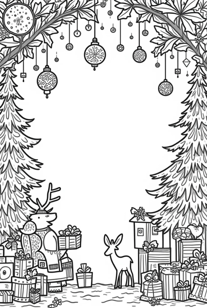 black and white coloring page with christmas theme. don&#39;t create scenes.