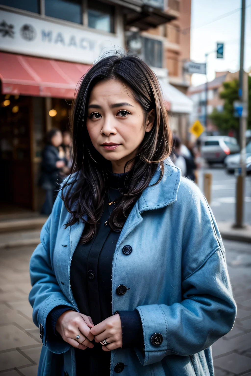 A woman in a pink jacket, Chinese woman, 50-year-old girl, An Asian woman,Fundo sala de estar