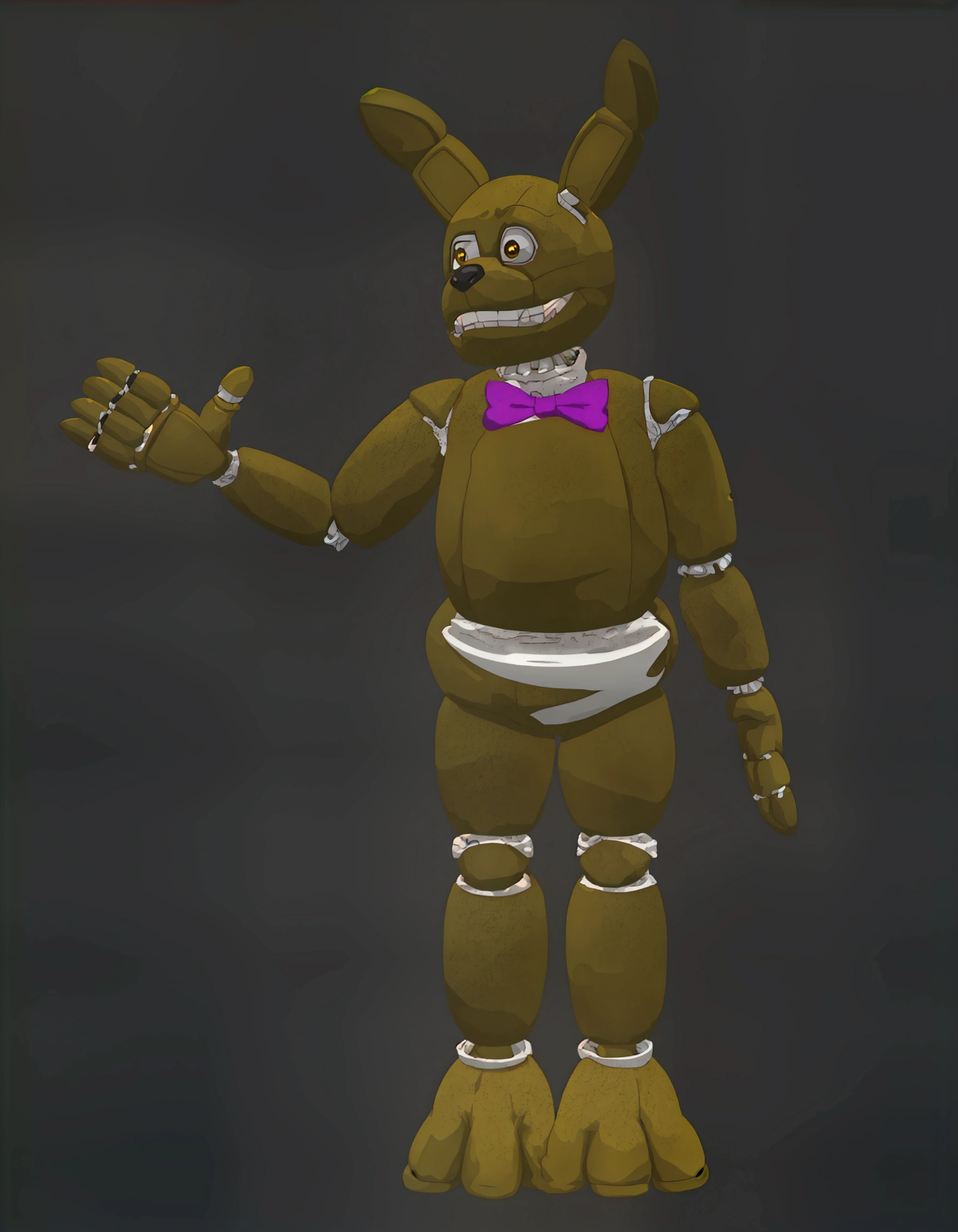 A scary yellow rabbit animatronic (SPRINGBONNIE DE FNAF BAGGITON)