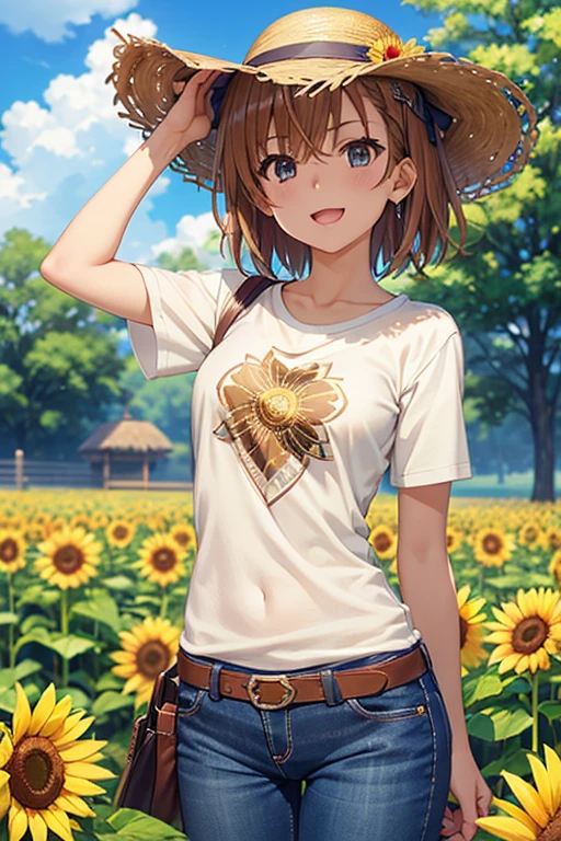 misaka mikoto、Shiny Hair, Short Hair, (Beautiful brown eyes、Sparkling eyes, Fine grain、The perfect highlight)、smile、Super detailedな目、Highly detailed face, Highly detailed eyes,Cowboy Shot、




masterpiece of the highest quality,Super detailed,One girl, Laugh happily,Sunflower Garden,Straw hat,Sunshine,cloud,Hayate Yagami, short hair, blue eyes, Brown Hair, Hair accessories, x Hair accessories,T-Shirts,jeans, 