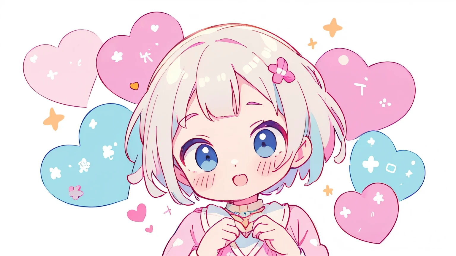 Vibrant Art,pop、heart、heartのロゴ、人生heartモード、bright、colorful, 1 female, Short Hair、happy,cute, Animation Style, cute, clearly,um pop, cute