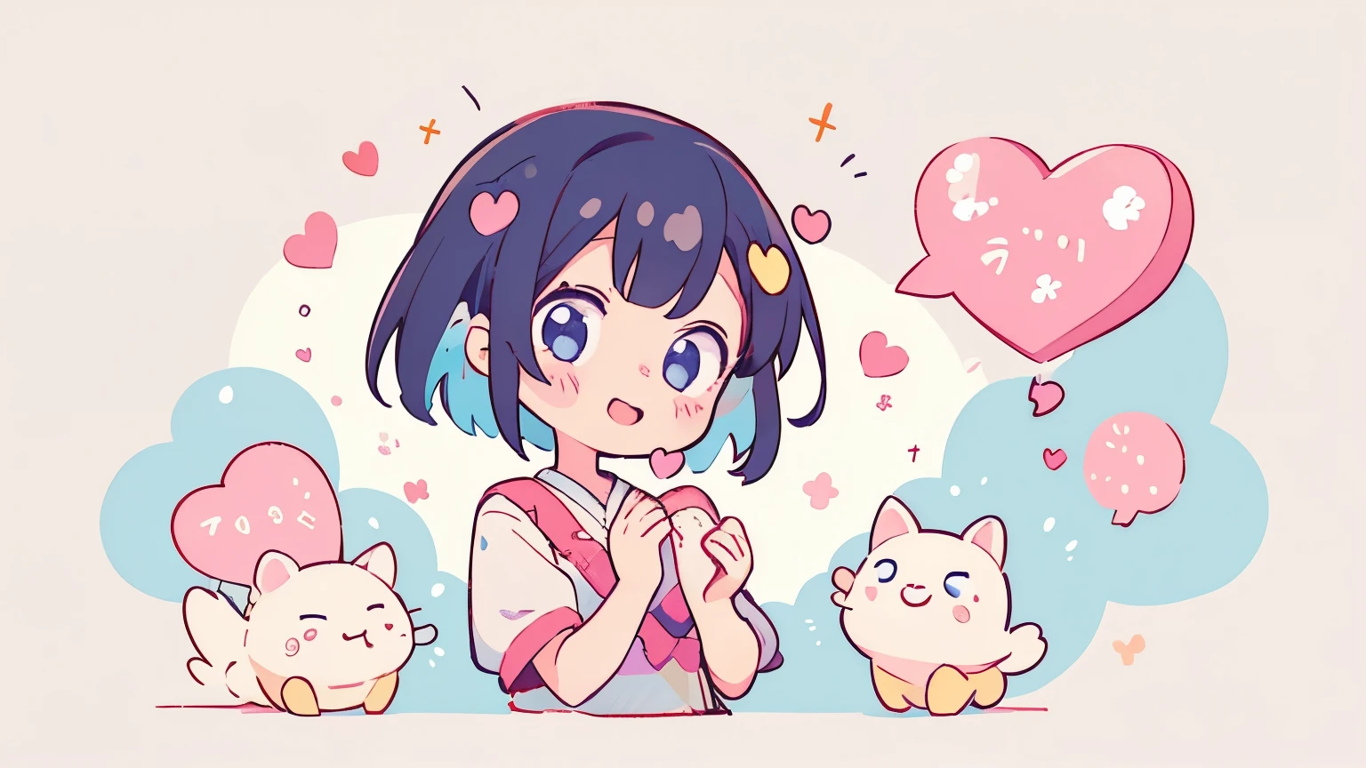 Vibrant Art,pop、heart、heartのロゴ、人生heartモード、bright、colorful, 1 female, Short Hair、happy,cute, Animation Style, cute, clearly,um pop, cute