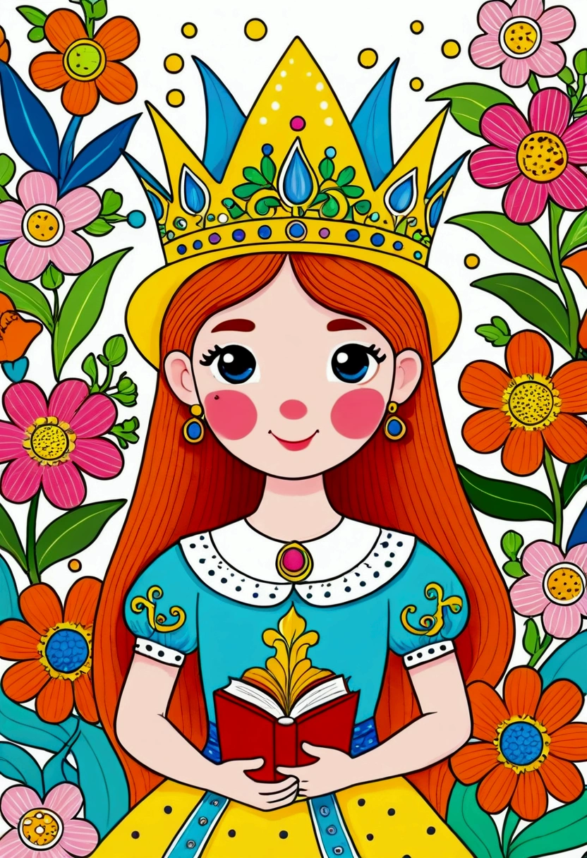 cartoon girl wearing a pointed hat, Colorfull illustration, Color illustrations, Colorful book illustration, Full color illustrations, coronation of Flower Prince, Coloring Pages, Drawn in a whimsical style, Color illustrations, Coloring Pages, Flower Prince, Coloring book pages, Official illustrations, Full Color Illustration, illustration, Full-color digital illustrations, Cute fairy tale illustration