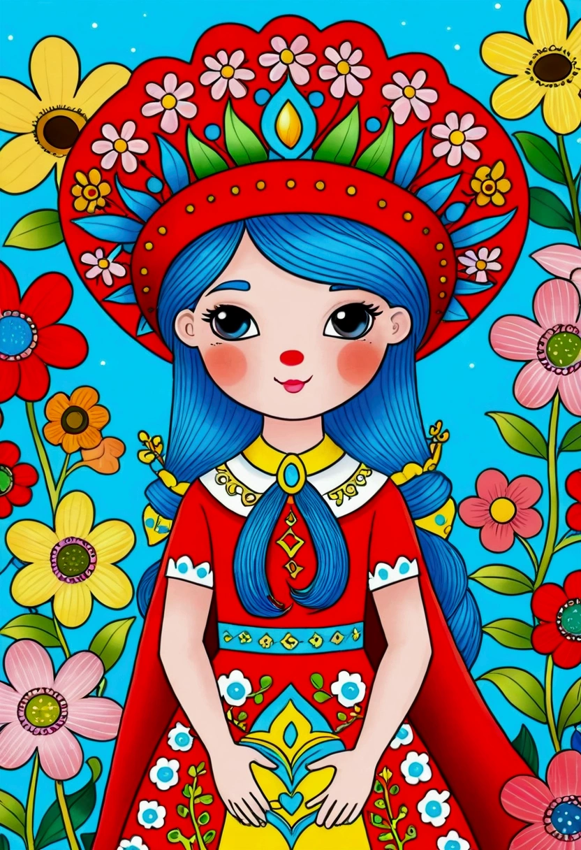 Interesting illustrations，Cartoon girl wearing funny hat, Colorfull illustration, Color illustrations, Colorful book illustration, Full color illustrations, coronation of Flower Prince, Coloring Pages, Drawn in a whimsical style, Color illustrations, Coloring Pages, Flower Prince, Coloring book pages, Official illustrations, Full Color Illustration, illustration, Full-color digital illustrations, Cute fairy tale illustration