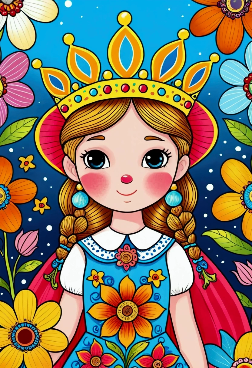 Interesting illustrations，Cartoon girl wearing funny hat, Colorfull illustration, Color illustrations, Colorful book illustration, Full color illustrations, coronation of Flower Prince, Coloring Pages, Drawn in a whimsical style, Color illustrations, Coloring Pages, Flower Prince, Coloring book pages, Official illustrations, Full Color Illustration, illustration, Full-color digital illustrations, Cute fairy tale illustration