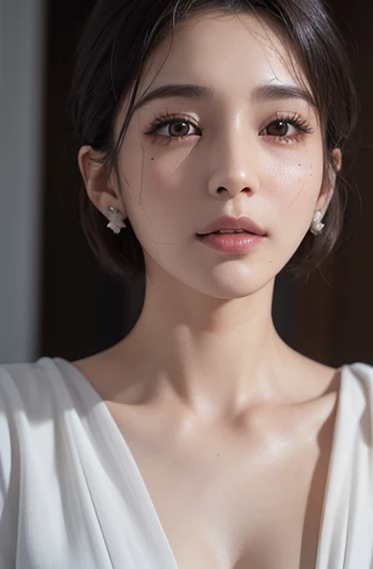 Age 30, (Short Hair Woman), (White pajamas), (Covered nipples), Standing, Place your hands behind your head, side, hairy side, ⁹ Medium bust, Best Quality, masterpiece illustration, So delicate and beautiful, very detailed skin, CG, Unity, 8k wallpapers amazing, The finer details, highly detailed CG Unity 8Kの壁紙ファイルサイズが大きい, High resolution, Beautiful detailed woman, Highly detailed eyes and face, Stunning eye for detail, Light on the face, (Best Illustration: 1.1), (Best Shadow: 1.1), ultra High resolution, (Realistic: 1.1), (Realistic 1.2:1.1), Realistic Face Proportions,slim,smile,(fluffy Black Eyes: 1.21), Black Eyes, Looking at the audience, dark brown hair, Earrings, necklace, hairpin, Full Body Shot, (Irregular skin imperfections,vein,mole,Wrinkles on the skin,pores: 1.2),