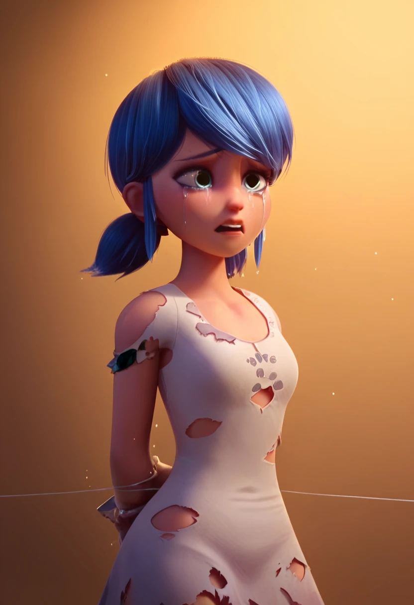 ch4irtied, Marinette crying, ripped elegant dress