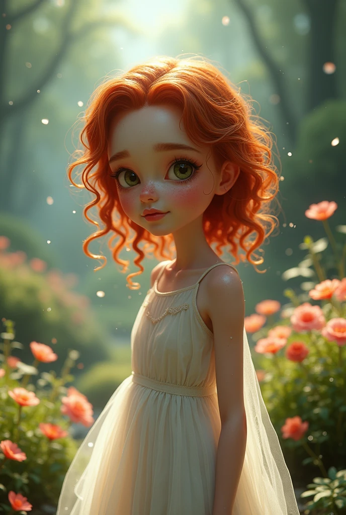  girl drizzling, (graceful, beautifull face), Transparent white dress, Forest moss, (freckles:0.8), Flower Feld, , curly red hair, magical atmosphere, (Short hair), ((Detailed skin, Skin texture)), The ultra-detailliert, (intricately detailed, Fine details, hyperdetailed), 光线追踪, Underground spawning, (Fantasy underworld in the background), diffused soft lighting, shallow depth of field, by (Oliver Wetter), Sharp Focus Bokeh, (Realistic photo quality:1.4)