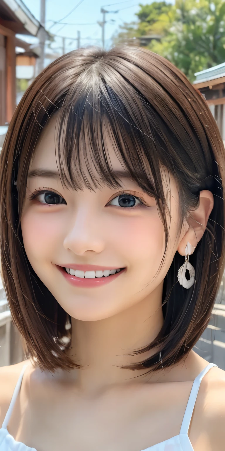 "1girl,long shot,RAW photography of realyami, brown hair,long hair,(best quality:1.4),masterpiece, earrings,(school uniform:1.4),school bag,torii, (detailed face:1.4), (looking at viewer:1.25), (sun lighting:1.2),(highly detailed skin:1.4),shiny skin, smile, blurry background,((half body:1.5)) <lora:realYamiRealYami_realYamiV10:0.6>