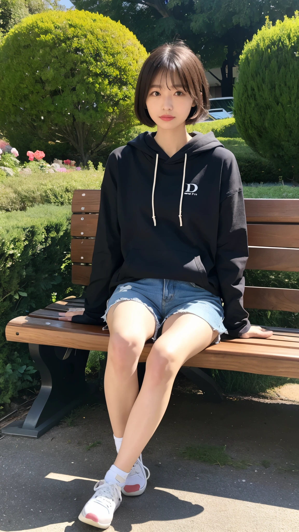 （RAW photogr，超高分辨率，tmasterpiece，best qualtiy：1.4），Complicated details，20 years old Korean girl，Wear a loose black T-shirt and skinny jeans，Stand on the grass and take pictures，Detailed meadow，A sweet smile on a small face，The face and skin are fair and shiny，Ultra-realistic facial details，Playful and coquettish pose，The calves are straight and slender:1.5，Wear high-end branded colorful travel shoes:1.5，eventide，warm color，Broad lighting，naturalshadow，taking a full body photo:1.8