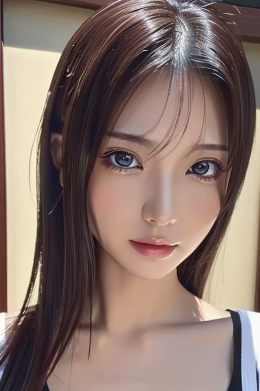 top-quality、Photorealsitic、8K、hight resolution、Straight Watching Viewers:1.8、(1 Viewers looking into the eyes of a girl:1.45、medium lenght hair、A dark-haired、Partdbang:1.45)、(bokeh dof)、(pussy:1.5), yo, 2girls, beautiful breasts,