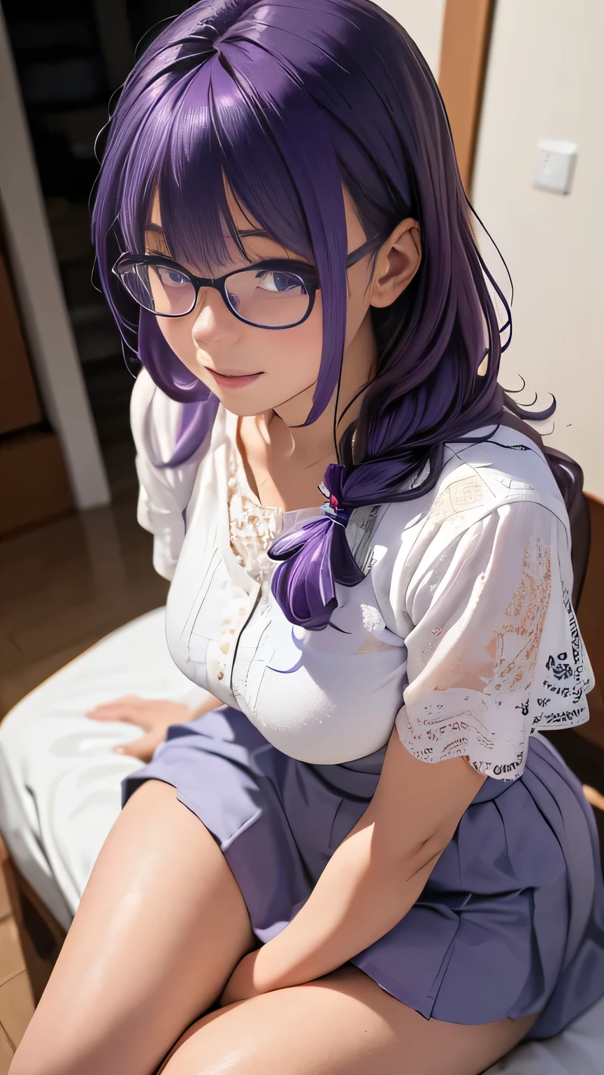 Transparent hair、hime-cut、Golden Eyes、eye glasses、ssmile、early age girls、The sides are visible、flat chest、Thin pubic hair、Beautiful open legs、bath robe、flower field