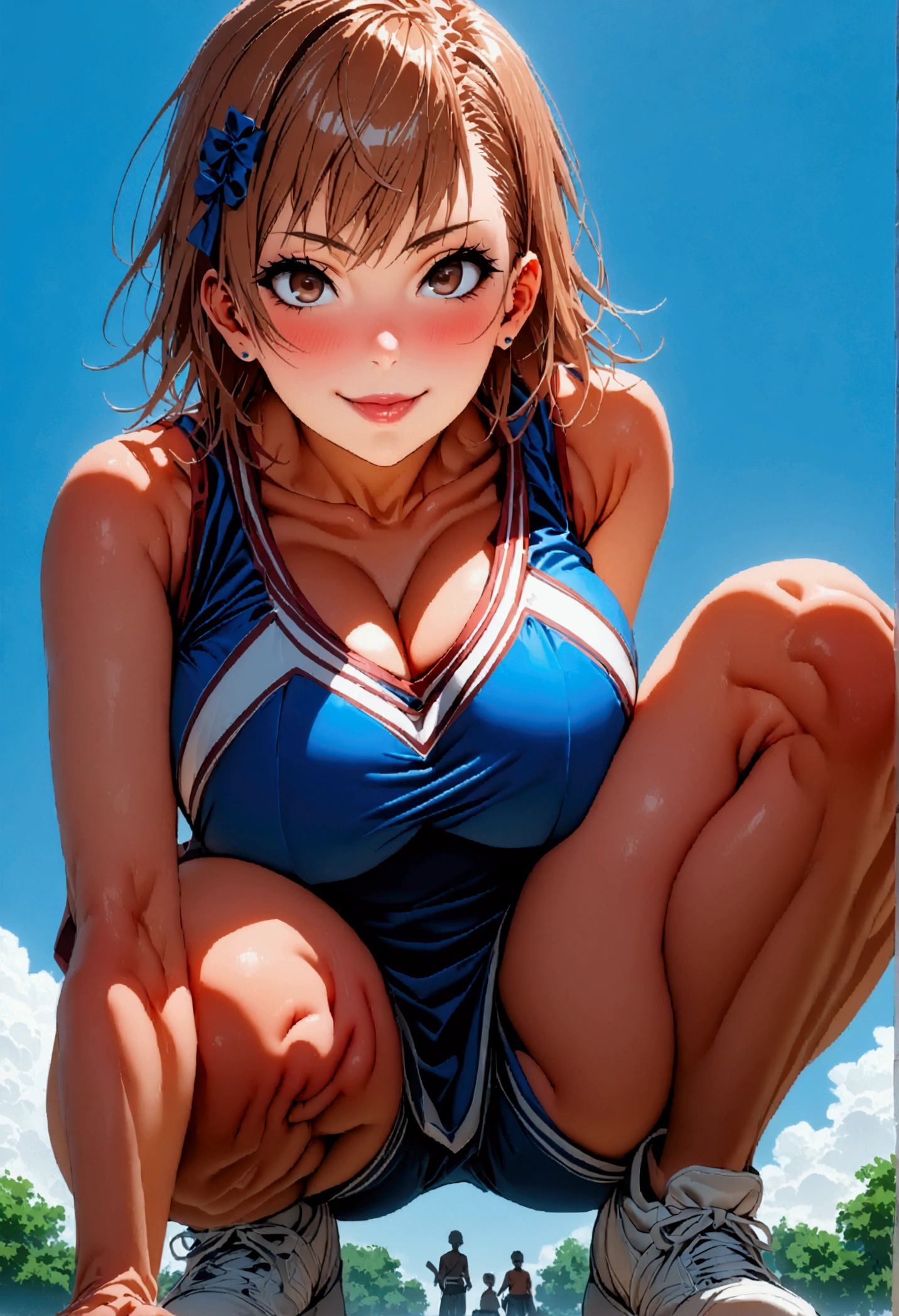 (((((Misaka Mikoto)))))、(Brown Hair)、(Short Hair)、((Squat))、(Spread your legs)、(((Big big breasts))),(((Show me your crotch)))、((Place your hands above your head)),(smile)、((blue sky))、((Many black men))、(Full body portrait)、{{{Let me me me me me me me me&#39;Let me me me me me me me&#39;Let me me me me me me&#39;Let me me me me me&#39;Let me me me me&#39;Let me me me&#39;Let me me&#39;Let me&#39;Let&#39;s take a closer look}}}、{{{masterpiece}}}, {{{Best Quality}}}, {{ultra-detailed}}, {{shape}}, {{{Very delicate and beautiful}}},{{extremely detailed CG}}、{{unity 8k portrait}}、{{Fabric Shading}}、{{super detailed skin}}、{{Perfect Anatomy}}、{{detailed}}、{{Dynamic lighting}}、{{{beautiful detailed eyes}}}、{{{beautiful detailed Face}}}、{{{Realistic, RAW Photos}}}、(Perfect Face)、(非常にdetailedな顔)、(Perfect Eyes)、(Highlights)、(Perfect Legs)、(Perfect breasts)、(Perfect pose)、(Perfect body)、(Clothing)、(Cheerleader)