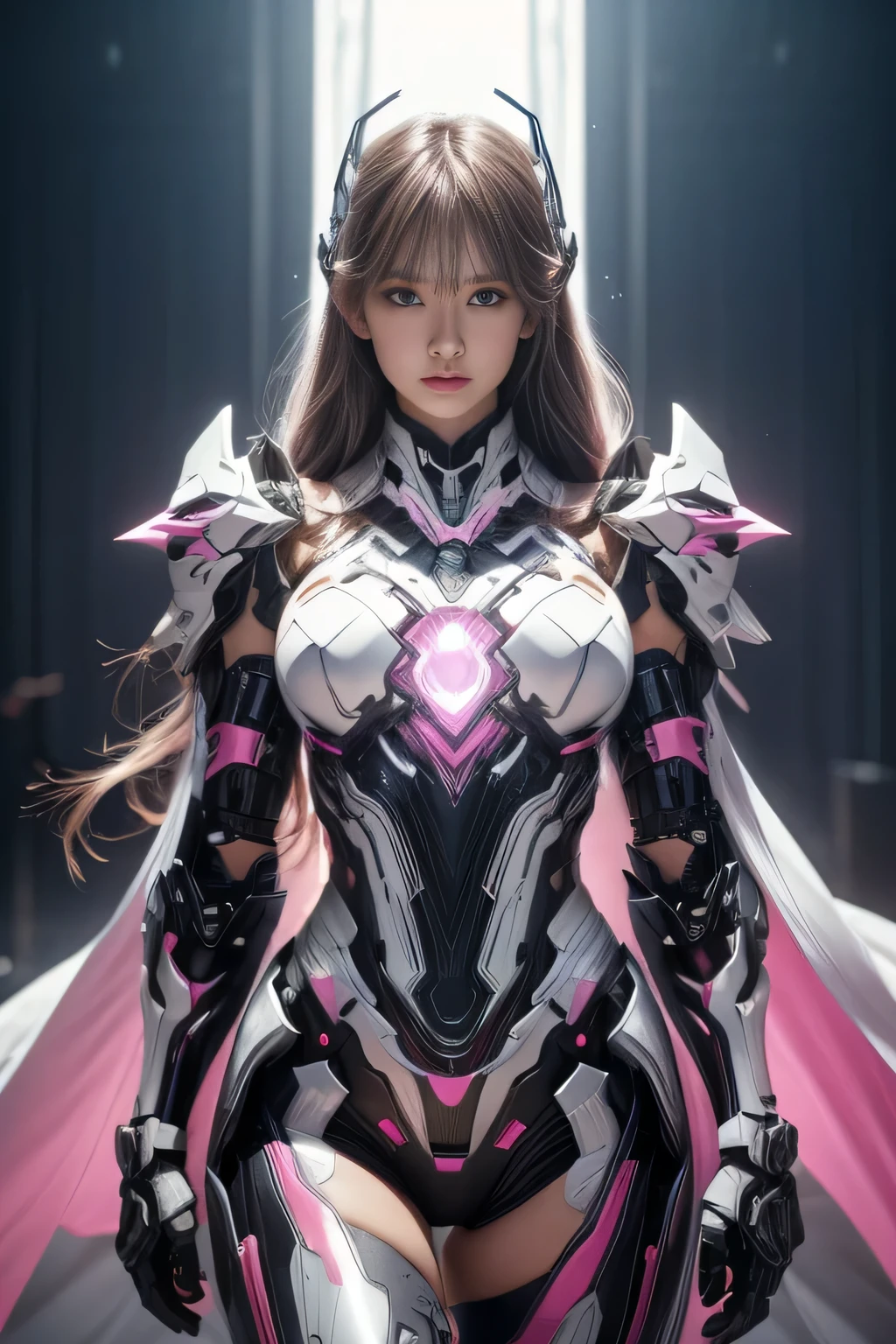 (Best Quality, 4K, 8K, High Resolution, Masterpiece: 1.2), (Super Detailed, Realistic, Photorealistic:1.37), A woman in futuristic clothing, Trending on cgstation, Trending on cgstation, (Portrait of a girl in the Knights of the Zodiac:1.4), blunt bangs, Cute Cyborg Girl, Perfect android girl, Portrait Astronaut Girl, Beautiful girl cyborg, (Girl wearing iridescent white and pink mechanical cyber armor:1.3), Game CG, cgsociety and fenghua zhong, Beautiful Cyborg Shrine Maiden, Bioluminescence, (Yua Yaiba:0.5), (Golden eyes:1.5), Anatomically correct grip, (Sharp and long claws:1.4), erotic and sexy, black, wearing A gorgeous cape with beautifully detailed embroidery, (beautiful tits, beautiful breasts, beautiful nipples:1.5), (NSFW:1.5)