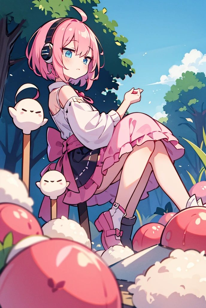 (Little girl:1.15),solo,(petite:0.85),rouge,ahoge,(Fine hair texture),(french braid:1.1), blunt bangs,hair between eyes,(black greyscale nightgown,transparency sleeves),(white flower hair ornament:1.05),((white pantyhose with <colorful grain>):1.15),ribbon,Loose long sleeves,(violet eyes:1.25),half-closed eyes,(short hair,pink hair,pink eyes,White Rabbit Ears,bun head,twintails),(pink bow at the pink Lolita),(White stockings, white leg rings),(A pink ribbon,Pink wreath,A pink floral brooch),(moonlight:0.8),stars,(forest background:0.7),mushrooms,(bubbles:0.9),rainbow,butterflies,(close-up shot:0.6),(portrait ratio:0.8),(pastel colors:0.9), (correct hand structure:1.1),<lora:cute-animev1:0.6>