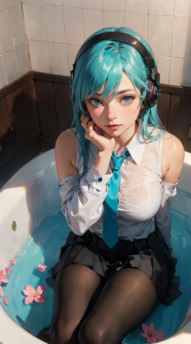 Hatsune Miku, ((no clothe) (To Brás) (Pas de culotte)), ((Uncensored) (totalement nu) (shaved sex)), Fur earmuffs, Snowy landscape, onsen, Le kawaii, pose ludique