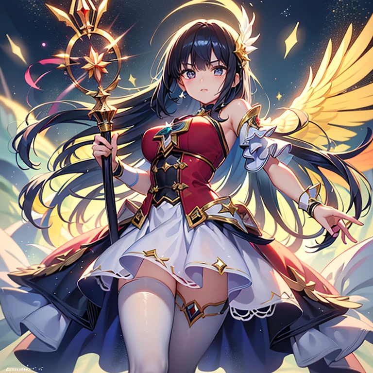 [(white background:1.5), ::5], wide shot, full body, 1girl, eternal moon, night sky, wind blowing, half body shot, cinematic, ((flowers in the colors: red and blue)), ((colors of clothing: white, silver, with red jewels)), detailed face, face focus, shiny skin, game cg, synthwave sky, moonlight, moon, (wings 1.5), white gloves, magical girl, flying,great lighting, mountain in the back, swirls, absurdres,intricate detail, sharp focus, blurred foreground, (blush:0.5), (goosebumps:0.5), subsurface scattering, rogue,