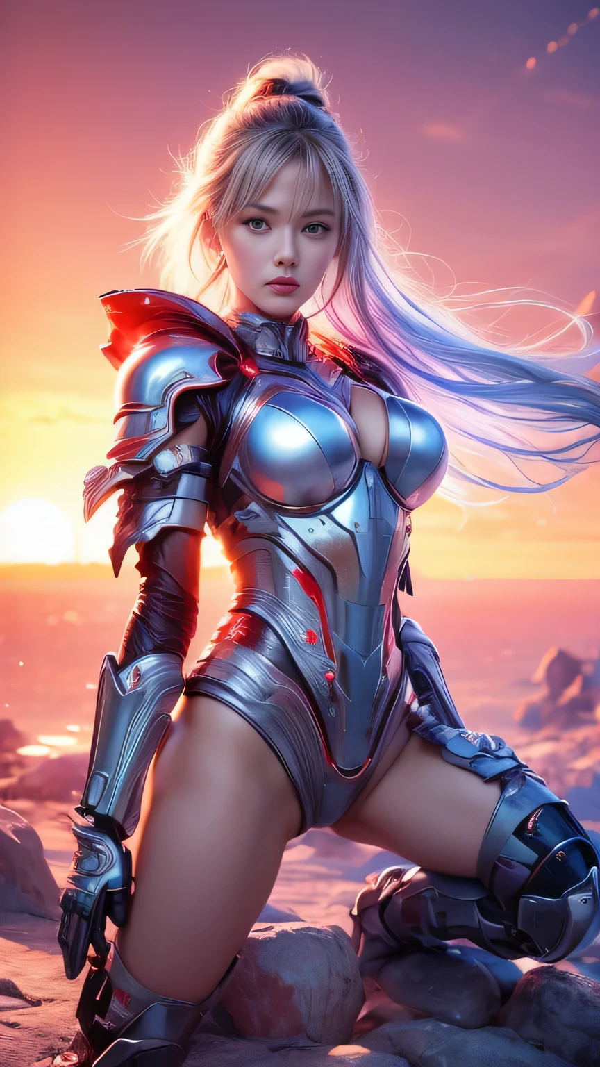Masterpiece, Best Quality, RAW Photo, Beautiful, Top Quality, (Intricate Detail: 1.3), Ultra Detailed, Meticulous, Rich and Colorful, 8K Ultra HD, (Photorealistic: 1.3), Ultra High Resolution, Top Quality, Photo, 4K, High Saturation, Flashy Colors, Low Profile, Sharp Focus, Octane,
Girl 1 people, knee-high shot, perfect face, staring at audience, clear vinyl skin-tightening, long blue hair, grey eyes, pale skin, round face, asian, beautiful face, detailed and perfect face, even and large eyes, pink armor with white areas, armor, helmet, line drawing, dim, bewitching, sexy, erotic, perfect proportions, huge breasts, thin waist, navel, crotch gap, thighs, (dynamic poses for fighting), (changing poses: 1.2), (dynamic angles: 1.4),
backlit, machine, backlit, glowing clothes, machine legs, thrusters, flying, hair accessories, high heels, glowing, permanent, armored boots, cyborg, (ruined machine city: 1.2), bare shoulders, lips, machine, looking from bottom up, roleplay, film grain, (studio lighting: 1.2), (Fuji XT3), (delicate skin: 1.2) (ruined city, outdoors: 1.3), (bright red sunset sky: 1.3), (strong wind, rising flames, smoke, dust, gusts of wind,),