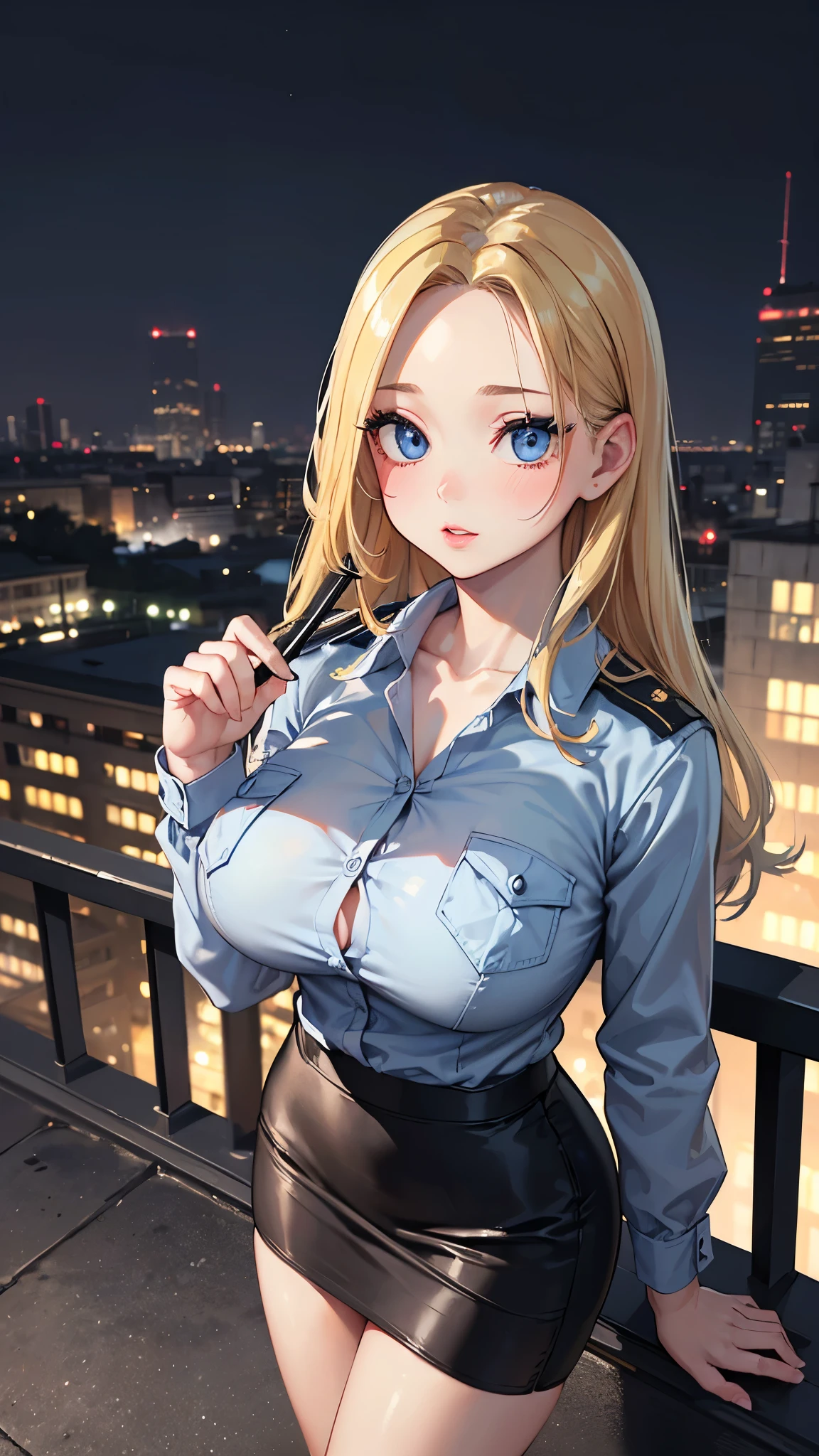 (((Skin exposed through uniform)))、((((sexually seducing))))、Nipples protruding from the bra、panties on、((((feel shy))))、((a blond))、beautiful Girl、Large beautiful breasts、cleavage of the breast、A slender、オマンコ、(((((Seduction while being shy)))))、((Inside the bustling city))、((smil))