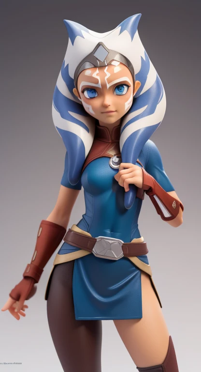 (masterpiece of the highest quality, Super detailed), Ahsoka Tano ,Clone Wars,Ahsoka Tano, (Orange peel:1.2), sexy, young, Teen, , blue eyes, compensate, Small breasts, Blue Shirt, vambraces, Fingerless gloves, Hip Armor, Blue Skirt, Blue leggings, anime/cartoon character wearing a 女の子s,Standing, Watching the audience