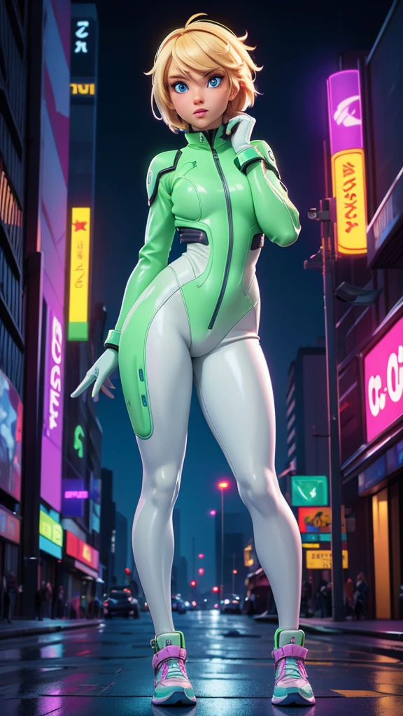Sexy nude Asian Woman, glowing neon lines along her body.