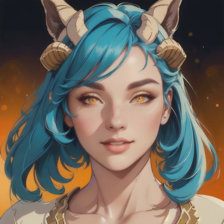 a satyr with goat horns, animal ears, hooves, standing alone in a field, 1 girl, yellow bob hairstyle, happy expression, full body, detailed face, extremely detailed eyes and face, orange eyes, (best quality,4k,8k,highres,masterpiece:1.2),ultra-detailed,(realistic,photorealistic,photo-realistic:1.37),HDR,UHD,studio lighting,ultra-fine painting,sharp focus,physically-based rendering,extreme detail description,professional,vivid colors,bokeh,fantasy art,surreal,colorful,vibrant colors