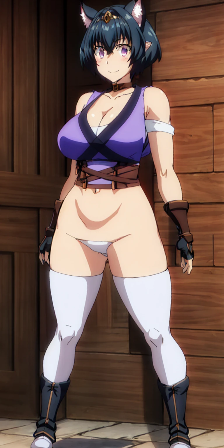 (((Clementine / Overlord))),(Clementine ),(1girl),(solo) ,NSFW,(blonde hair),short hair, blue eyes ,(big eyes),glove ,boots, curvy_body,huge boobs, ,lamellar armour, wide hip, breasts, nipples, pussy ,camel toe, anus, exhibitionism,outdoors ,in dirty alley ,((highres)), ((perfect composition}})), ((beautiful detailed eyes)) ,detailed gradient eyes,((naked)),((smile face)),open mouth ,holding sword,day time, standing upright,(side view),