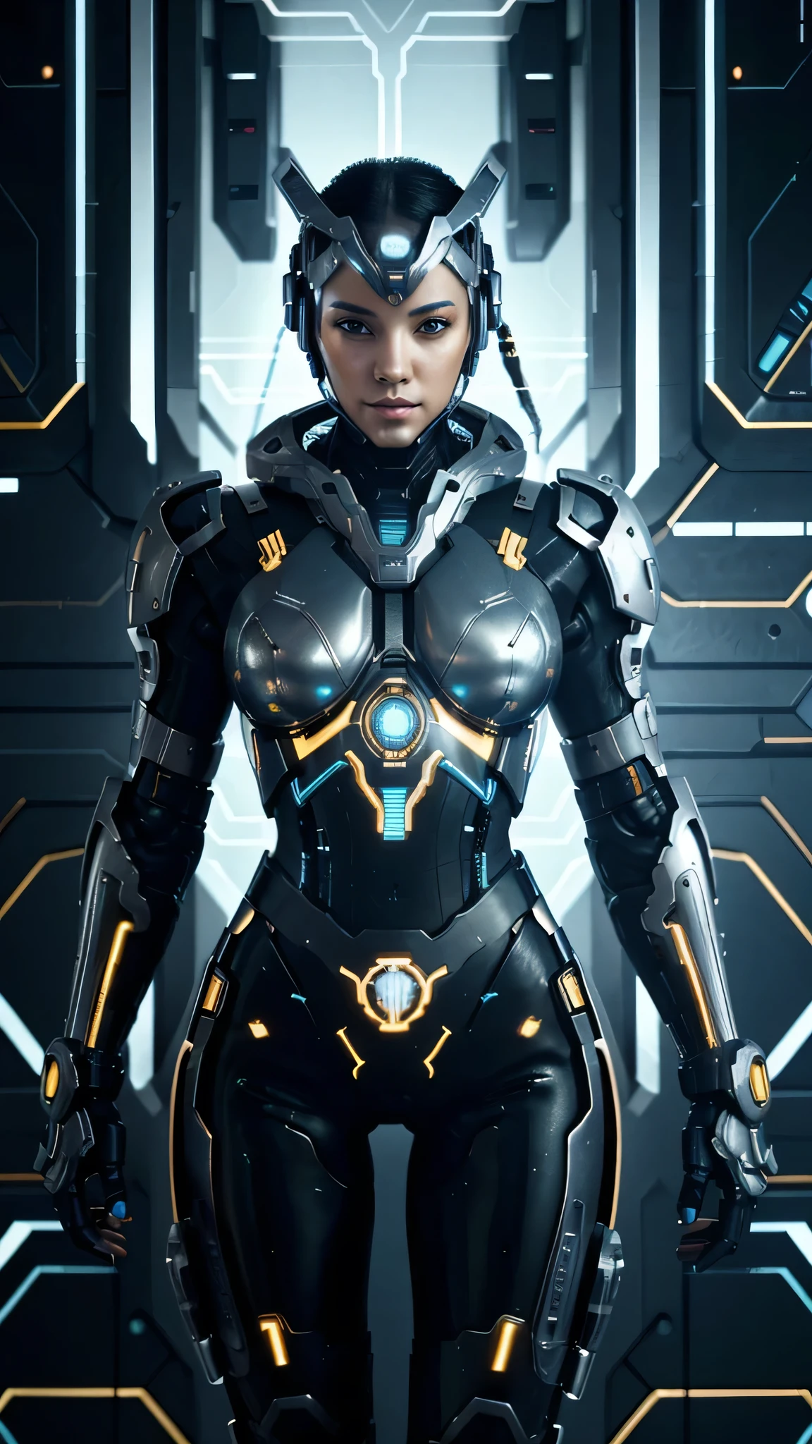 Subject: close up she elegant luxury android, robot, (liquid illumination:1.15), neon glows peeking through the purple canopy, bioluminescent creatures, mysterious tribal markings.
Character: (translucent:1.15), living machinery, (cracked:0.7), Hunter Schafer & Adriana Lima,
Quality: masterpiece, best quality, highly detailed,
Body:, mechanical parts, electrical cables, white porcelan head, full body,
Clothing:
background: mechanical parts, cyberpunk, cyberpunk edgerunners,
Style: ,hyperrealistic, photorealistic,
Artist:
Additional details: <lora:DonMCyb3rN3cr0XL-000009:0.8> DonMCyb3rN3cr0XL , techno-witch, cyborg, occultist <lora:bombshell_v2:0.8> large breasts, big boobs, huge tits <lora:rebecca_ferguson_20:0.8> rebecca_ferguson