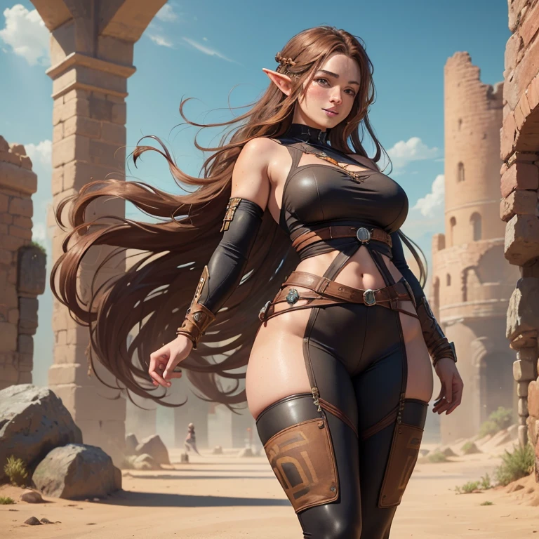 A (((full-body))), ((ultra-detailed)), ((masterpiece)) fantasy art ((illustration)) of a ((World of Warcraft)) character, in the style of the video game. She is a beautiful, young, female (((human))) with short red hair and blue eyes. She has exquisite caucasian features and ((very pale)) ((milky-white skin)). She has a ((very slim body)), with a tiny waist and skinny limbs, but her ((breasts are huge and round)), and look far too big for her slender little body. She is wearing only a skimpy tabard that is severely ripped and torn, revealing significant cleavage and leaving her ((very thin thighs)) completely bare. She is ((facing away from the camera)), in a provocative pose that shows off her ((skinny legs)) and ((tight little ass)) and ((bare feet)). Her (((whole body from head to toe))) is shown.