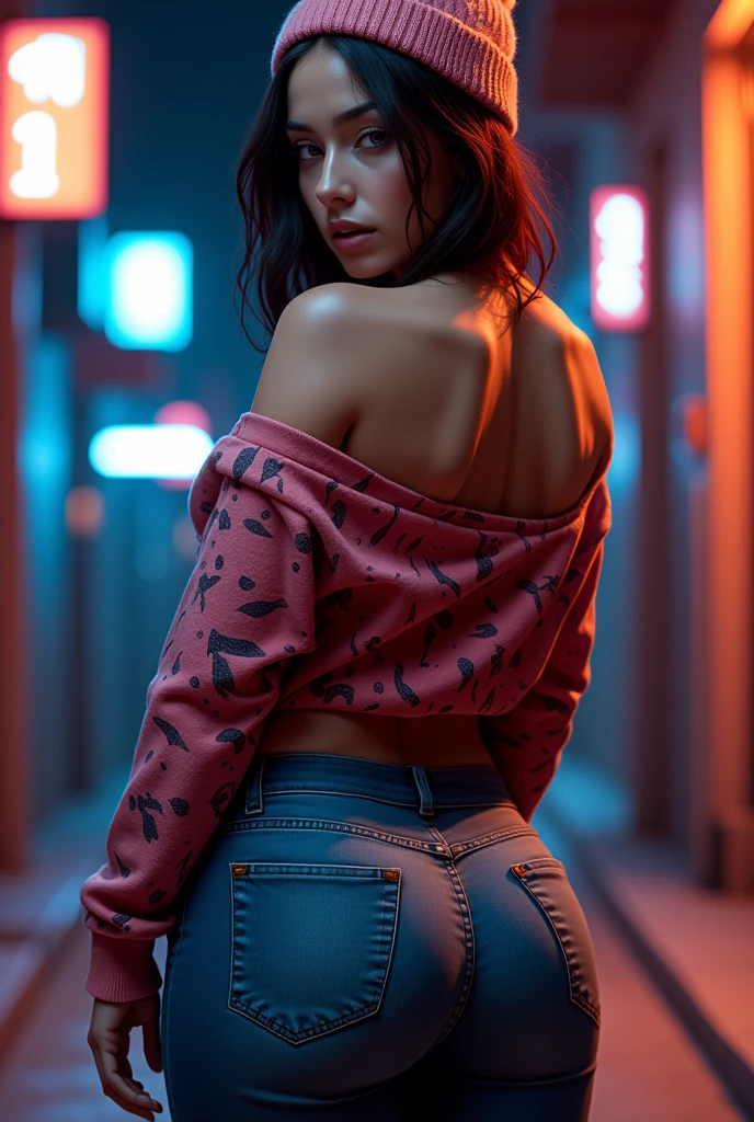 Super sexy girl with small short shorts, with some ruptures on, from behind and with half of his butt uncoverd
