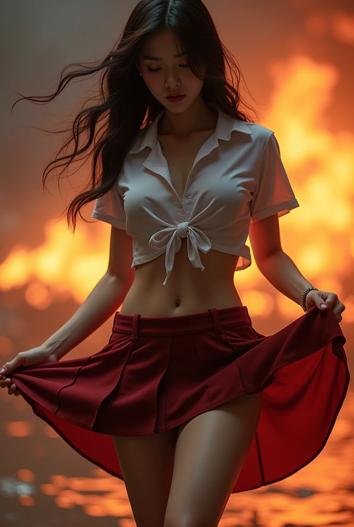 (in 8K、RAW shooting、top-quality、masuter piece:1.2)、ultra-detailliert、ultra res、(realisitic、rialistic photo:1.37)、portlate、high-definition RAW color photography、Professional Photography、highly detailed and beautiful、ighly detailed、8K Picture Wallpaper、amazing detailed、huge filesize、Official art、Highly detailed CG Unity 8K wallpapers、highly detailed beautiful girl、extra detailed face、extremely detailed eye、highlydetailed skin、extremely detailed fingers、highly detailed nose、very detailed detailed mouth、Perfect Anatomy、细致背景、Detailed clothing、1人、(20:1.2)、in her 20s、Cute litRealistic body、小柄、de pele branca、glistning skin、Slim body、A dark-haired、((short-hair))、((bobhair))、(Disheveled bangs: 1.7)、kawaii、zora々Right、kawaii faces、Lifelike face、Delicate eyes、Sauce order、((NOWAI))、((Battlefields of the near future))、((Holding a rifle in one hand))、((Flames exploding in the distance))、((Black miniskirt))、((Black shirt))、((long boots))、((ripped clothing:1.5)、(Wet clothes:1.4)、bare shoulders​、Real rain、wetting hair,..、((Firm D-cup milk))