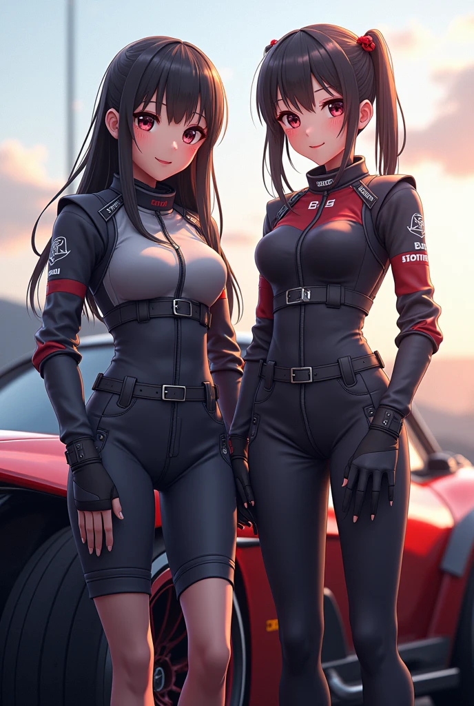 highest quality, 1 female, Very tortuous, ((Tall Woman), (Model-like body), (small breasts directed upwards)), stoic, Dark brown hair, Racing Suits, Fuller lips, Fascinating , Sexy 30 year old women, (Mature Woman:1.3), skirt, Race queen appearance, Master Painting, highest quality, Realistic, Very detailed, (Shiny skin:1.4), thin, Dynamic light and shadow, High resolution, Sharp focus, (Thick thighs), null, Grid Girls, Underbust, Wear the grid_girl&#39;Sponsored Costumes&#39;The logo is printed, (Participate in a motorsport race)+ Place your left hand on your hip, ((Angle from below)), Blur the background, ((null虚な視線, Emotional erasure, Wicked Smile, brainwashing:1.5)), (Wet shorts), 