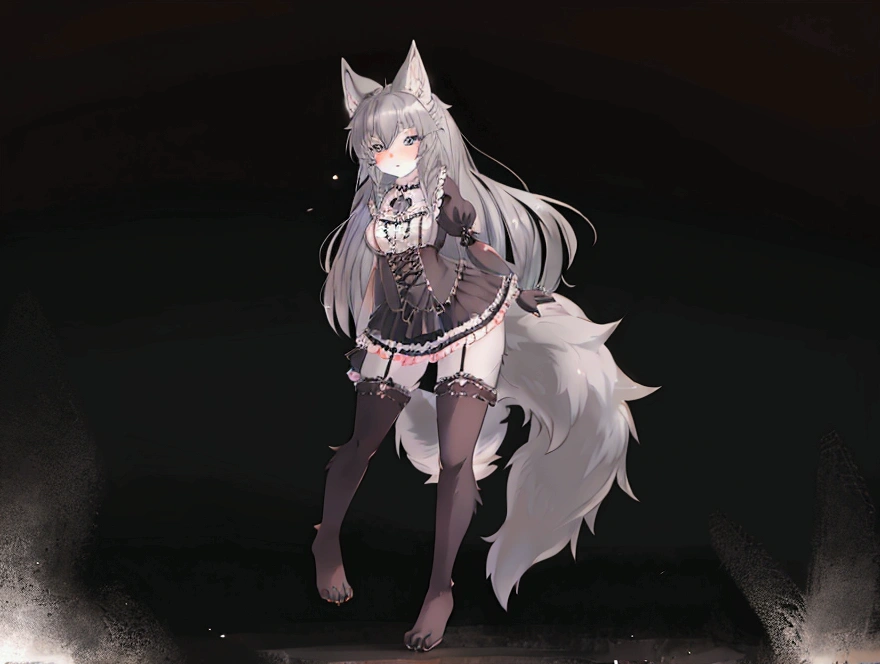 fox girl，female focus，Furry women，Furry loli，Height 1.6 meters，white skin，Bright Eyes，gray pupils，coat，short skirt