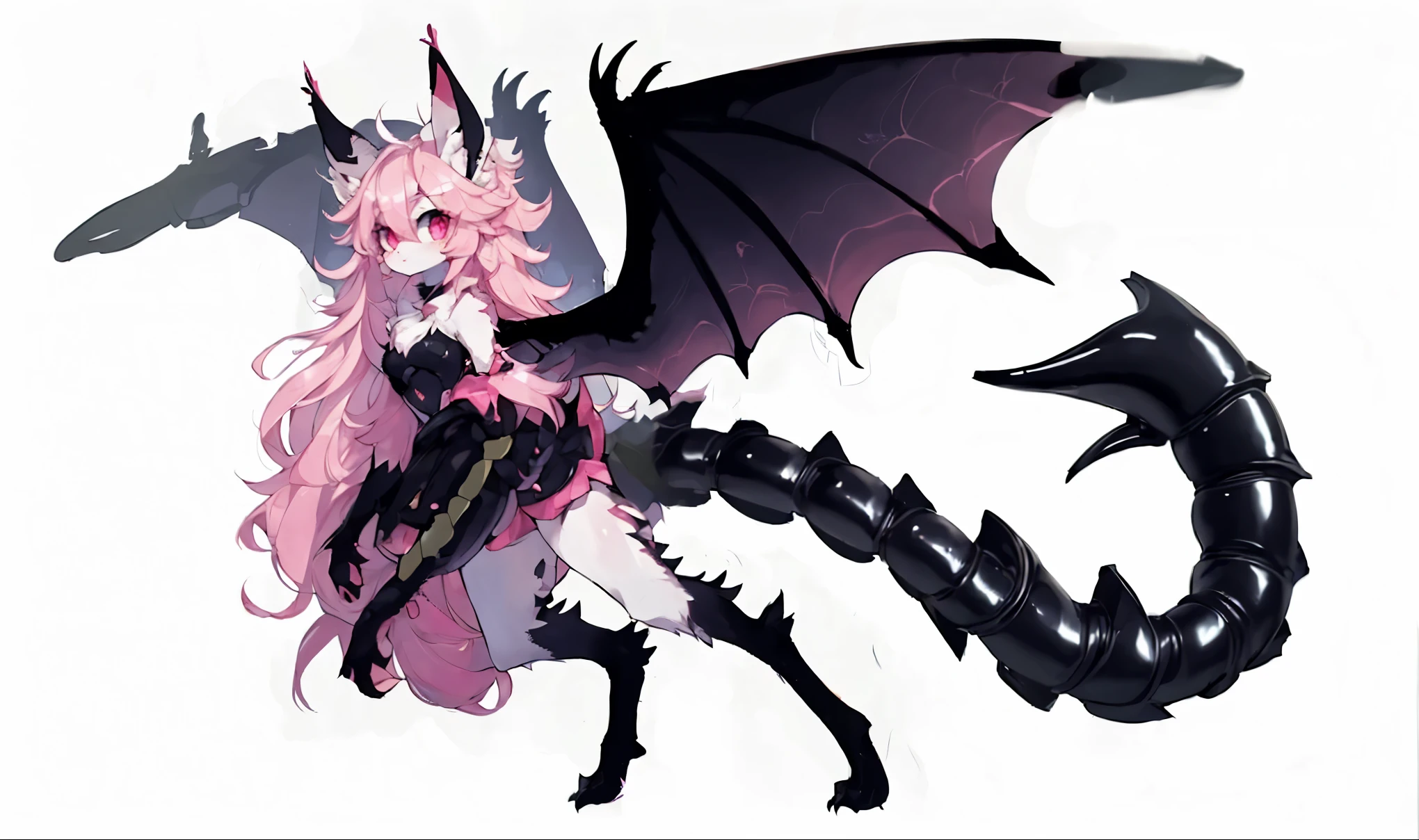 Female Dragon. scorpion element. furryfemale. pink furry. Black armor. poison aura. Compound eyes. anime style.