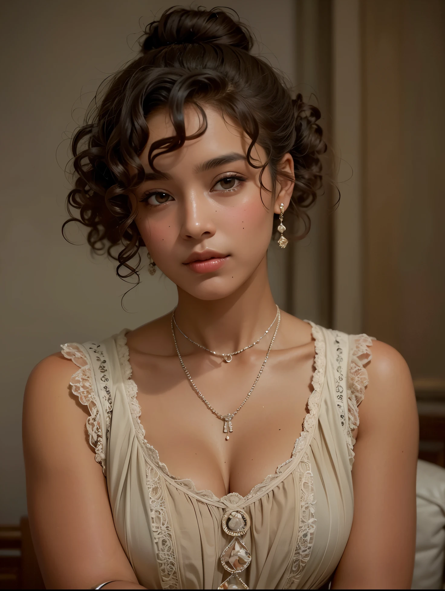 mix4, (8k, RAW photo, best quality, masterpiece: 1.45), (realistic, photorealistic: 1.37), one girl, cute, cityscape, night, rain, wet, professional lighting, photons mapping, radiosity, physically based rendering, gradient black hair, gray hair, short curly hair, handsome, girl, lace(((Deep V-neckline)))slip dress, top quality photo, high res, 1080p, (clear face), (detailed face description), (detailed hand description), (masterpiece), (exquisite CG), extreme light and shadow, disheveled hair, master work, rich details, (fine facial features), (highest quality photo), (masterpiece), (detailed eyes), look in front of you eyes, fine clavicle, ((big breasts, huge areola)),(((areola_slip))),((puffy areolae)),((sideboob)),(underboob),(((collar))),earrings,cleavage,(NSFW:1.2)