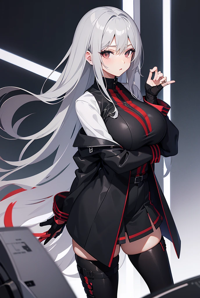 1girl, {Solitary}, Upper Body ,{{ {Watching at viewer}}}, Arms at your sides, Concept Art, white Background, simple Background, White hair, Silver gradient hair , Composite cloth, Asymmetrical clothes, Virtual YouTuber, best quality, masterpiece, Dynamic Angle, , cowboy_shooting, Watching_Back, grab, girl,Miss,woman, young,20 years old, Very long hair, Hair Flip, Silver Hair, Flowing hair, Ahog, giggle, Beautiful and delicate golden eyes, teeth, Large Breasts, Blonde eyes, White skin, hoodie, Black_shorts, Gray clothes, transparent_Background, Backlighting, absurd, high resolution, Extremely detailed,sweater,No pants