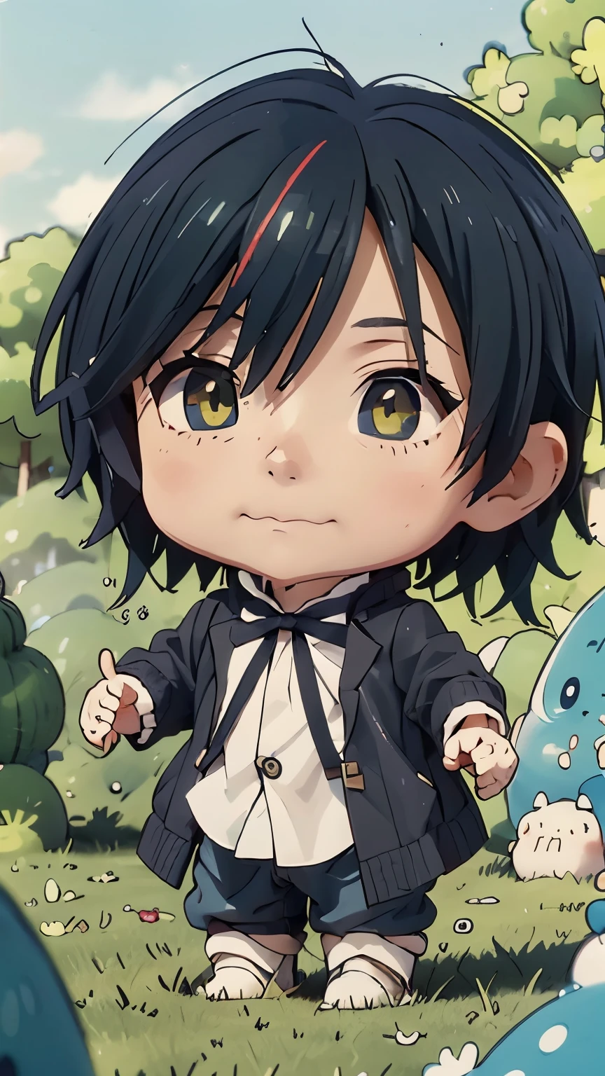 1boy, chibi, slime, diablo, anime, kawaii, cute, adorable, big eyes, long hair, colorful, fantasy, magical, vibrant colors, detailed, intricate, (best quality,4k,8k,highres,masterpiece:1.2),ultra-detailed,(realistic,photorealistic,photo-realistic:1.37),vivid colors,studio lighting,sharp focus