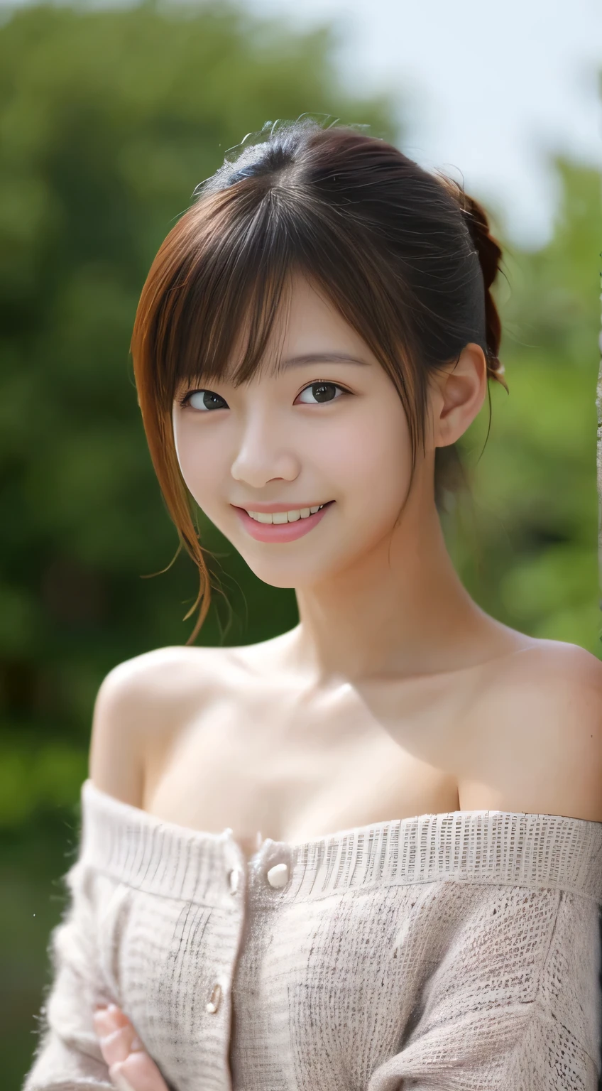 masterpiece,best quality,(Japanese girl),((Beautiful girl)),cleavage,(off shoulder:1.2),(perfect body beauty:1.2),(shy smile),From slightly above