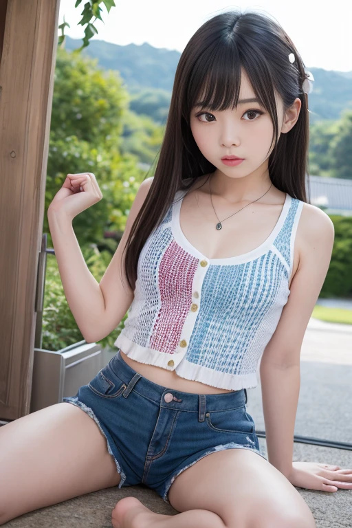 Top quality masterpiece, 8k, , Japanese Girls, RAW Photos, Absurd, 受賞ポートレート笑face, 笑face, Alone, Uniform, Summer Clothes Idol&#39;face, violet, Gardenia, Delicate girl, Long black hair, Dark Eyes, Upper body digital SLR, Observe the audience, Frank, Sophisticated, Like々Shii, Thin arms, Professional Lighting Film Grain, chromatic aberration, (目とfaceの詳細: 1.0), (Bokeh button:1.1)