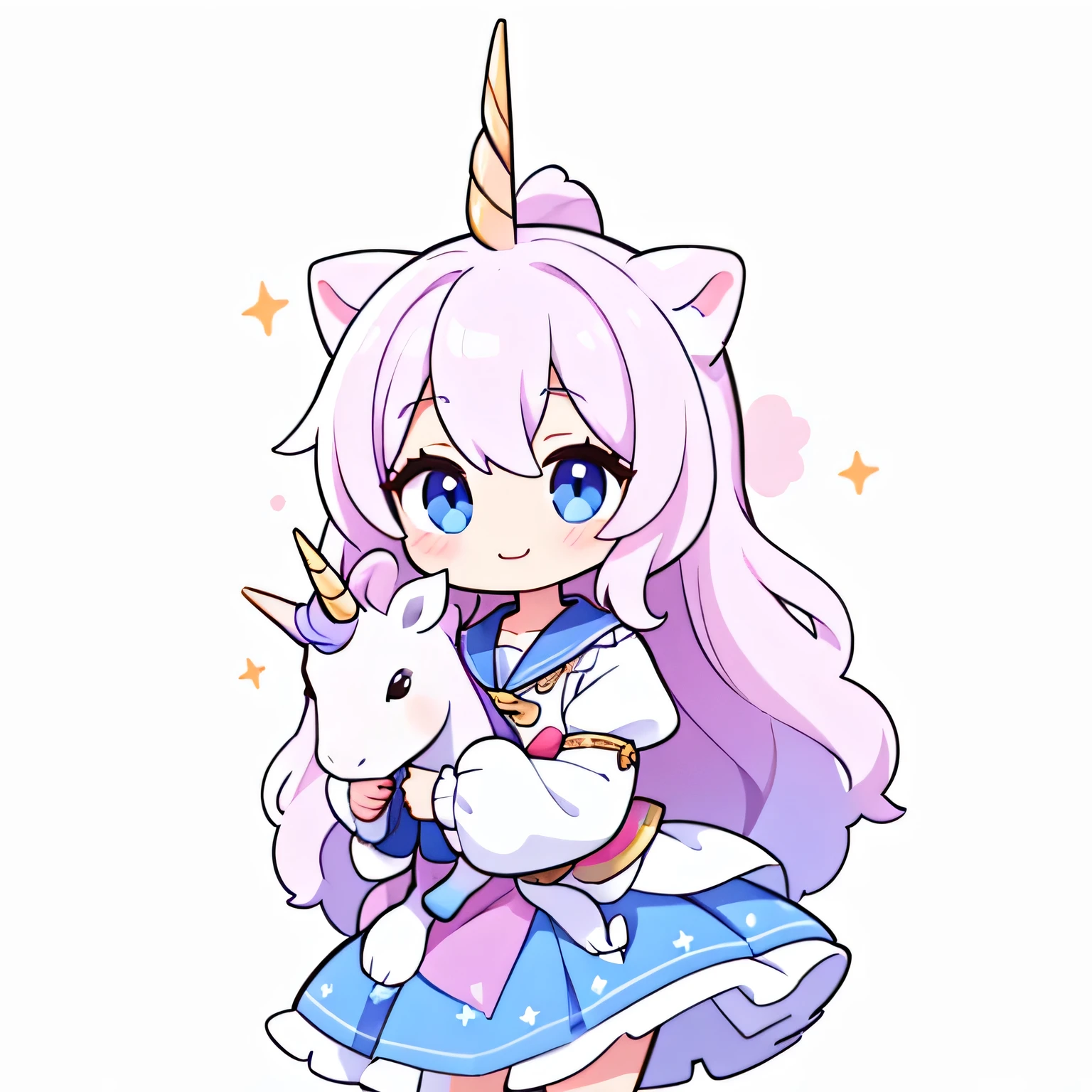 looking at viewer, 1unicorn, big eyes, long eyelashes, smile, skirt,contextureless,Solid background
