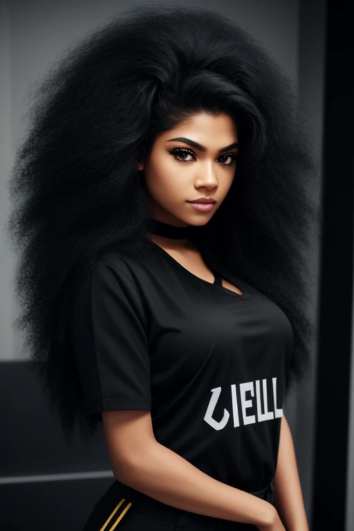 Black girl , wavy hair , big eyes , brown eyes , thick body, sexy body ,realistic , human , wearing pants and a shirt