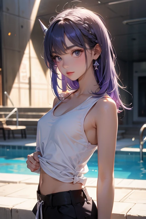 (Best Quality: 1.1), (Masterpiece: 1.2), Portrait,
1 Girl, yuzuriha_, Purple hair, Brown eyes, Ninja, Open clothing, Cleavage, Small tits, Top knots, Mid hair, Detached breasts, White band, Grinning, Outdoors, (blush:1.1), Flowers,
Pure_Innocent_girl, pureerosface_v1, ((torso))), subjective, ((((depth of field)))), pale and shiny skin, , sweating, wet skin