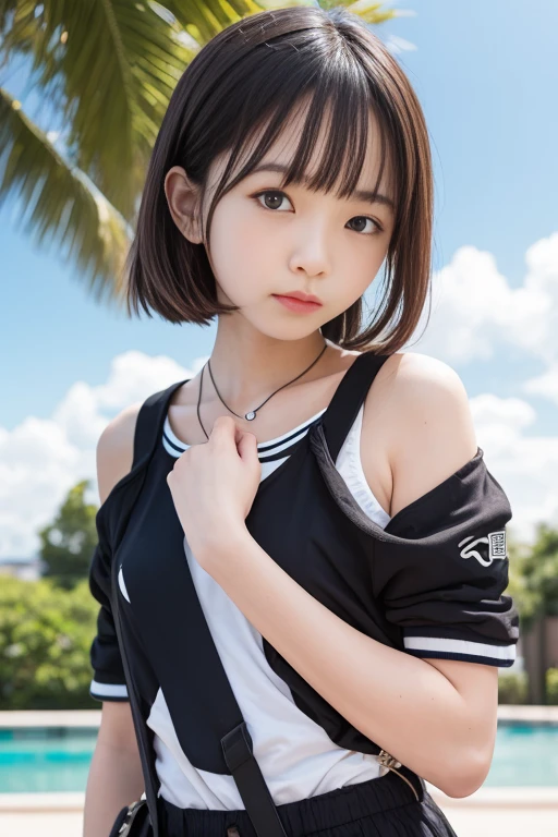 Best quality,raw photo , 19 years old Japanese female idol, from above , from side
selfie,lying on Ground, Squatting ,basketball uniform, off-the-shoulder top ,Short hair, bowl cut ,cute face ,edgy,droop ,clavicle,murky water , overflowing ,wet ,selfie, pale skin,on the beach, rain,night,