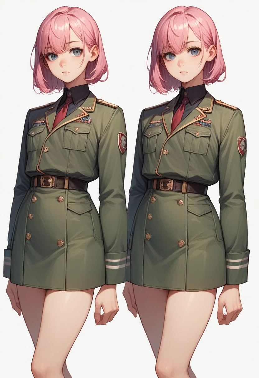 masterpiece, sidelighting, finely detailed beautiful eyes, professional majestic oil painting, Intricate, High Detail, Sharp focus, dramatic, detailed eyes, intricate detail, 1girl, sfw
BREAK
Orange hair, Brown eyes, very short hair,
BREAK
 green military uniform open, Camisoles, medium breasts,
BREAK
green Cargo pants