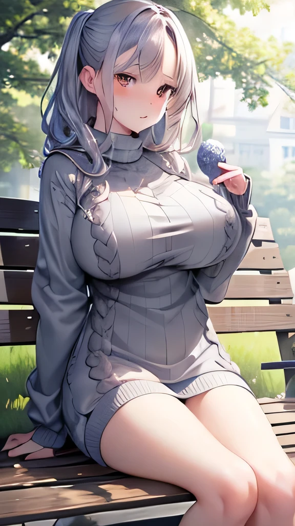 masutepiece, Best Quality, Detailed CG, 8K Wallpaper, bitch,
Perfect female body, woman, (big breast:1.3), (puppet:1.3), Elegant hair, big forhead, grey hair, super fucking beautiful, puppet, white skin, sitting on a park bench, (Pullover Sweater:1.5),