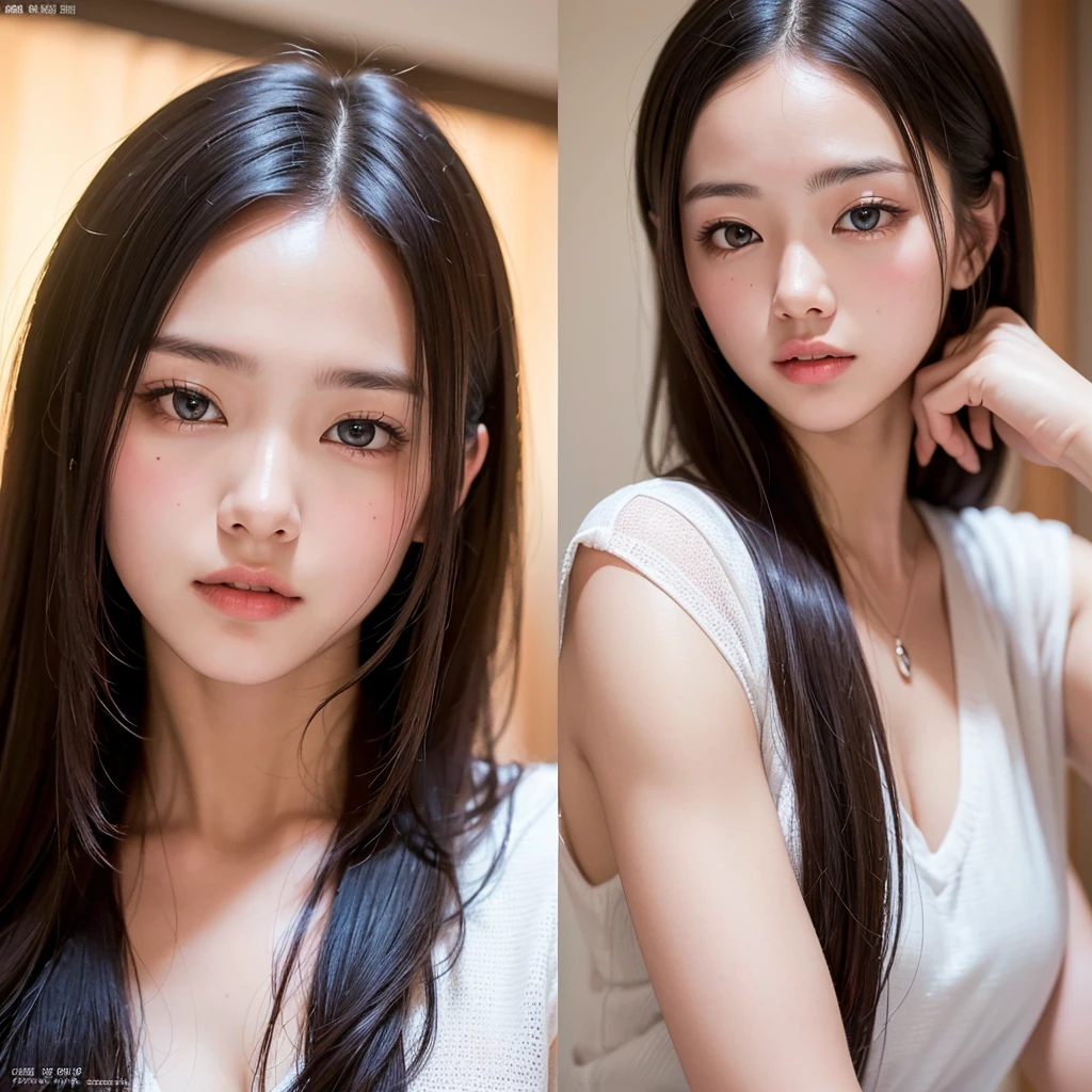 (High resolution:1.3), Japanese, (One Girl), Beautiful Face, (Black-haired、Long Hair:1.3), Beautiful Hairstyles, Realistic eyes, Beautifully detailed eyes, (White skin:1.2), Beautiful skins, Highly detailed cute girl,(20-year-old), Photos taken with a home camera