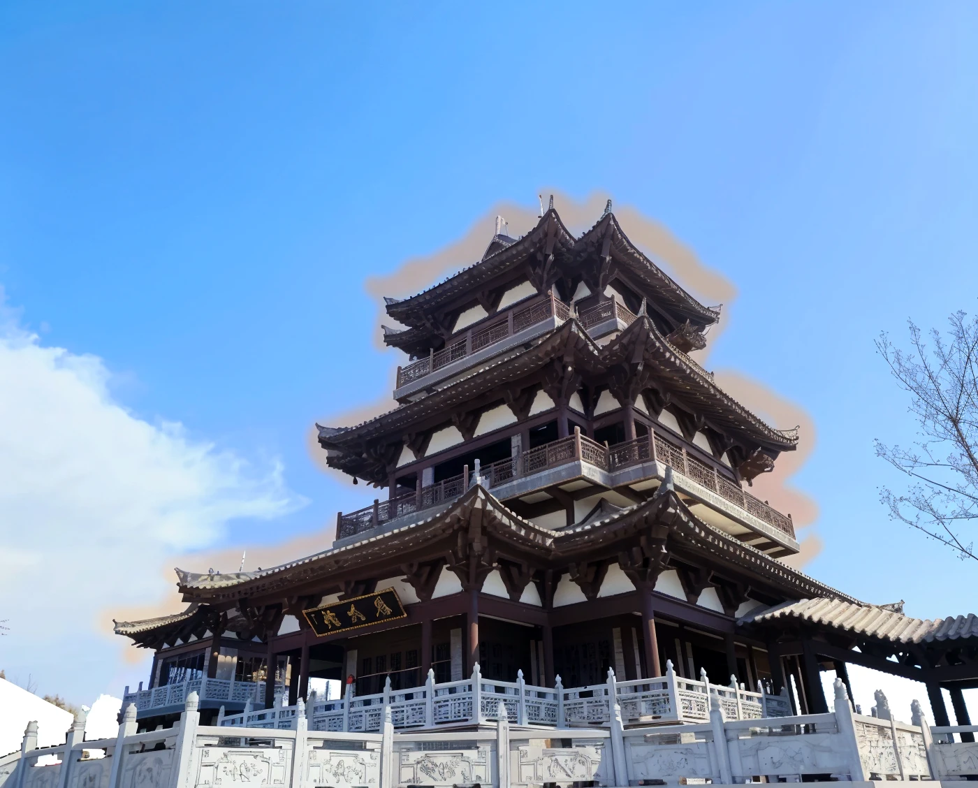 Take the Yellow Crane Tower、Clouds、Plants make circular stamps for silhouettes