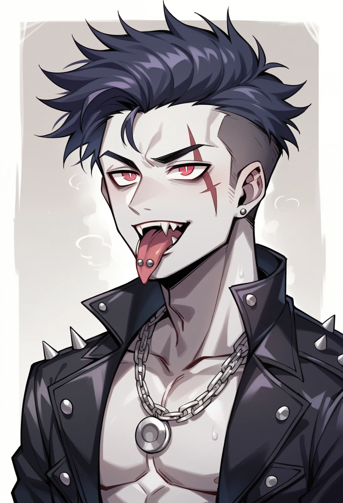 A menacing, dark punk anarchist bear adorned with chains and dripping bloody fangs.