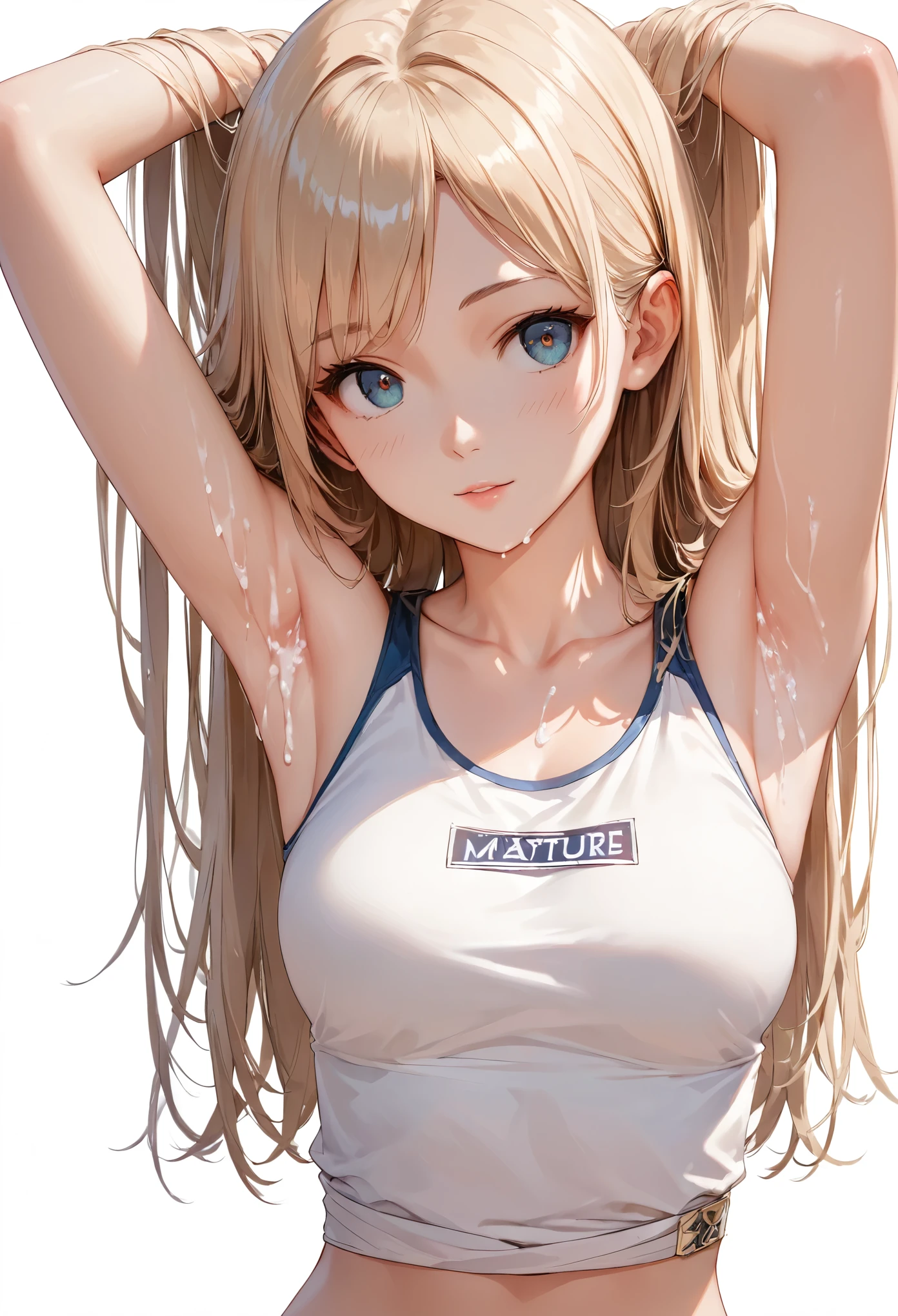 score_9, score_8_up, score_7_up,source_anime, high res image,masterpiece,best quality,girl,cute face,clear skin,simple_background,shirt,sexy butt,bend over,armpit,cum on armpit,long hair,